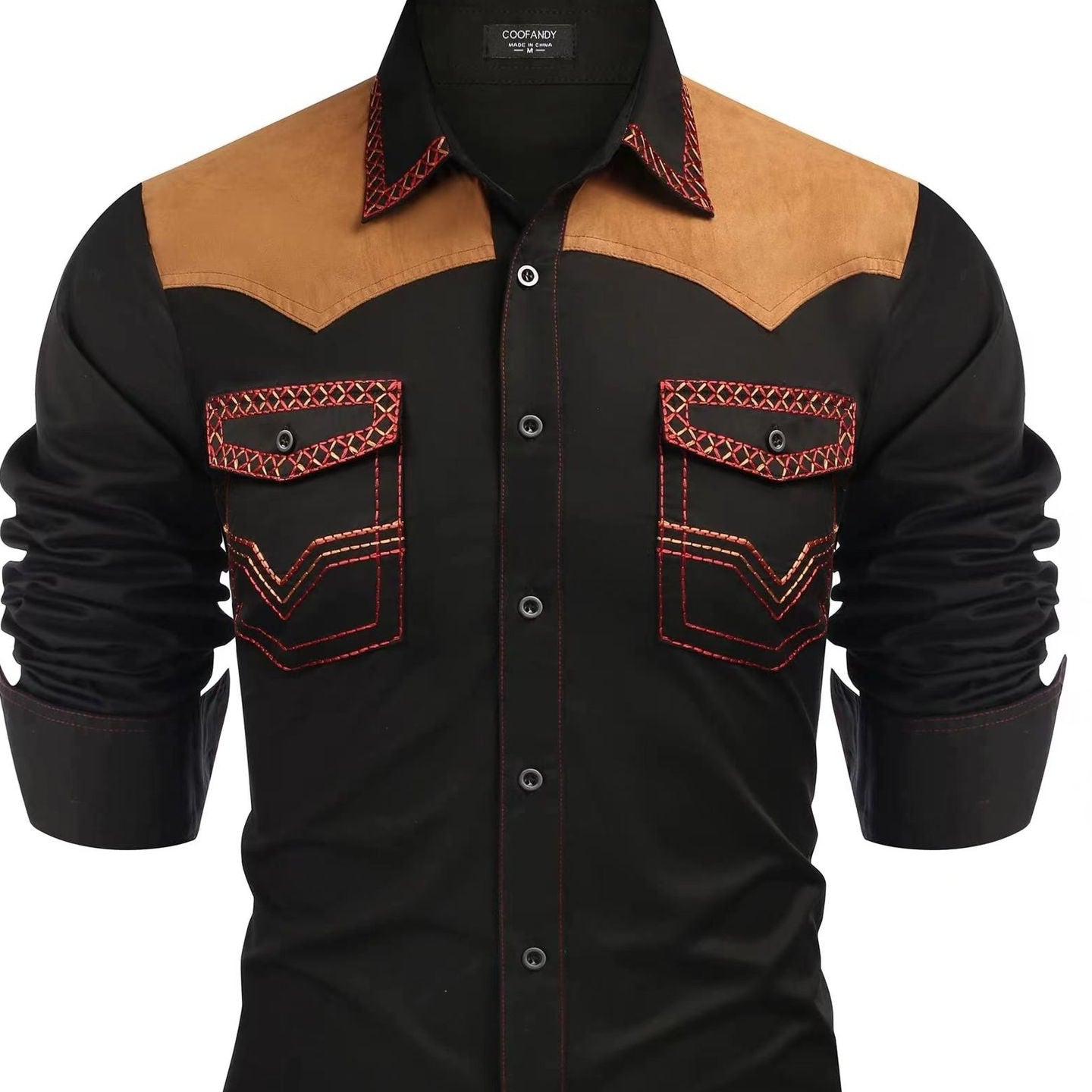 Western Denim Mid-length Tight Color Matching Men's Shirt
