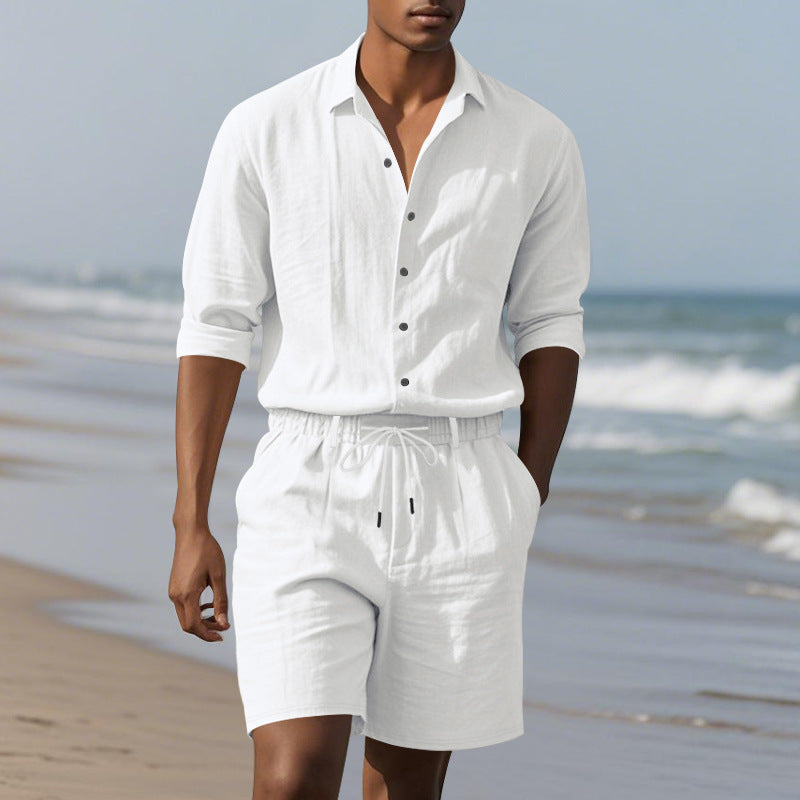 Long Sleeve Shirt Casual Shorts Beach Suit