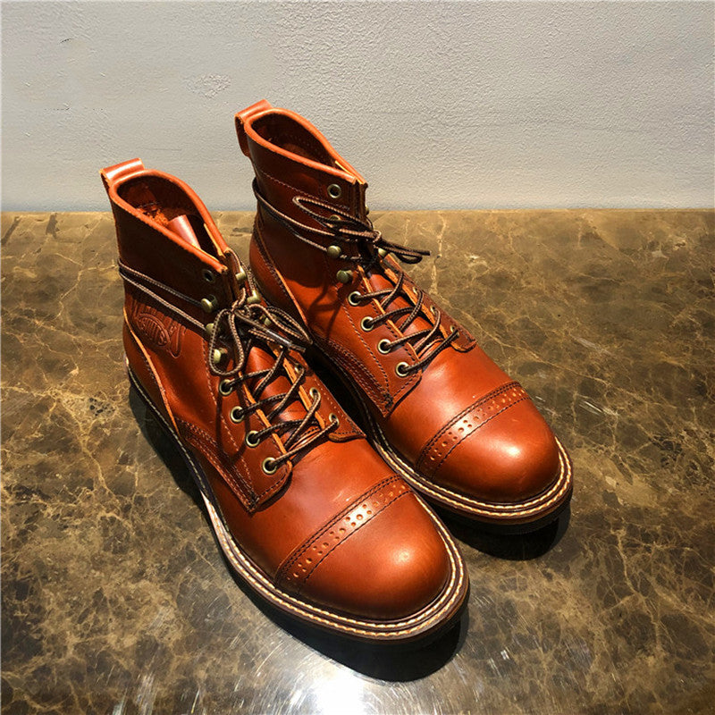 High-top Boots Leather All-match Mid-top Men's Shoes Trend