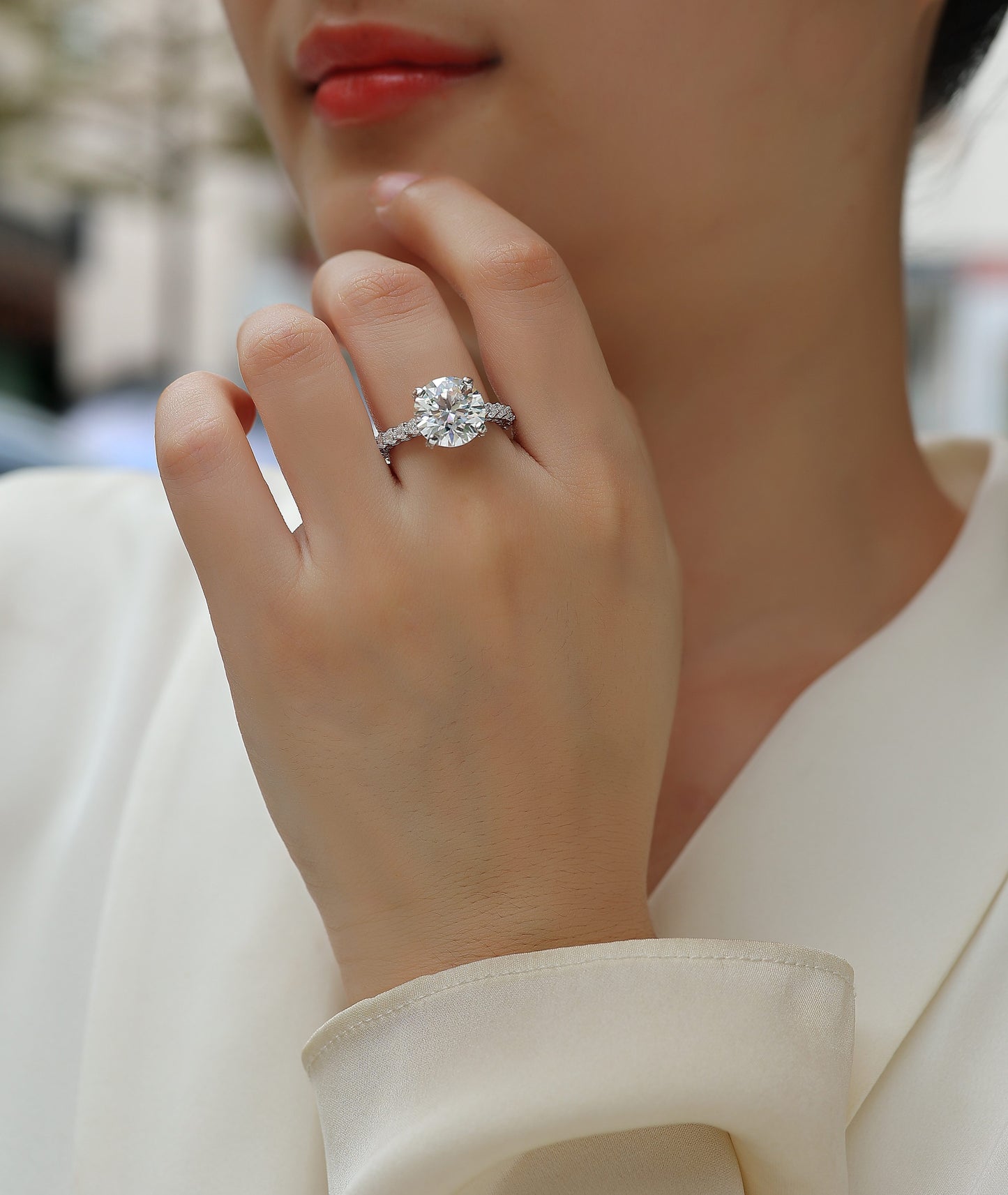 Affectionate And Tender - A 5-carat S925 Silver Diamond Wedding Ring Set With Top-quality Moissanite And Platinum Plating. The Ring Can Be Inspected With A Diamond Pen