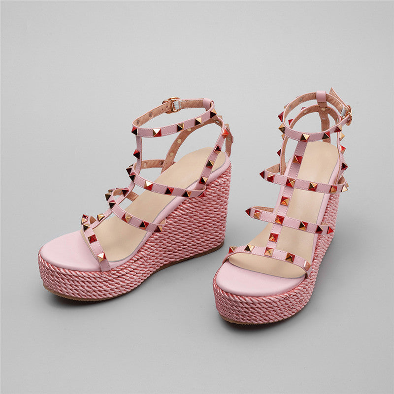 Thick-soled Rivet Super High Heel European Station Rome Waterproof Platform Increased