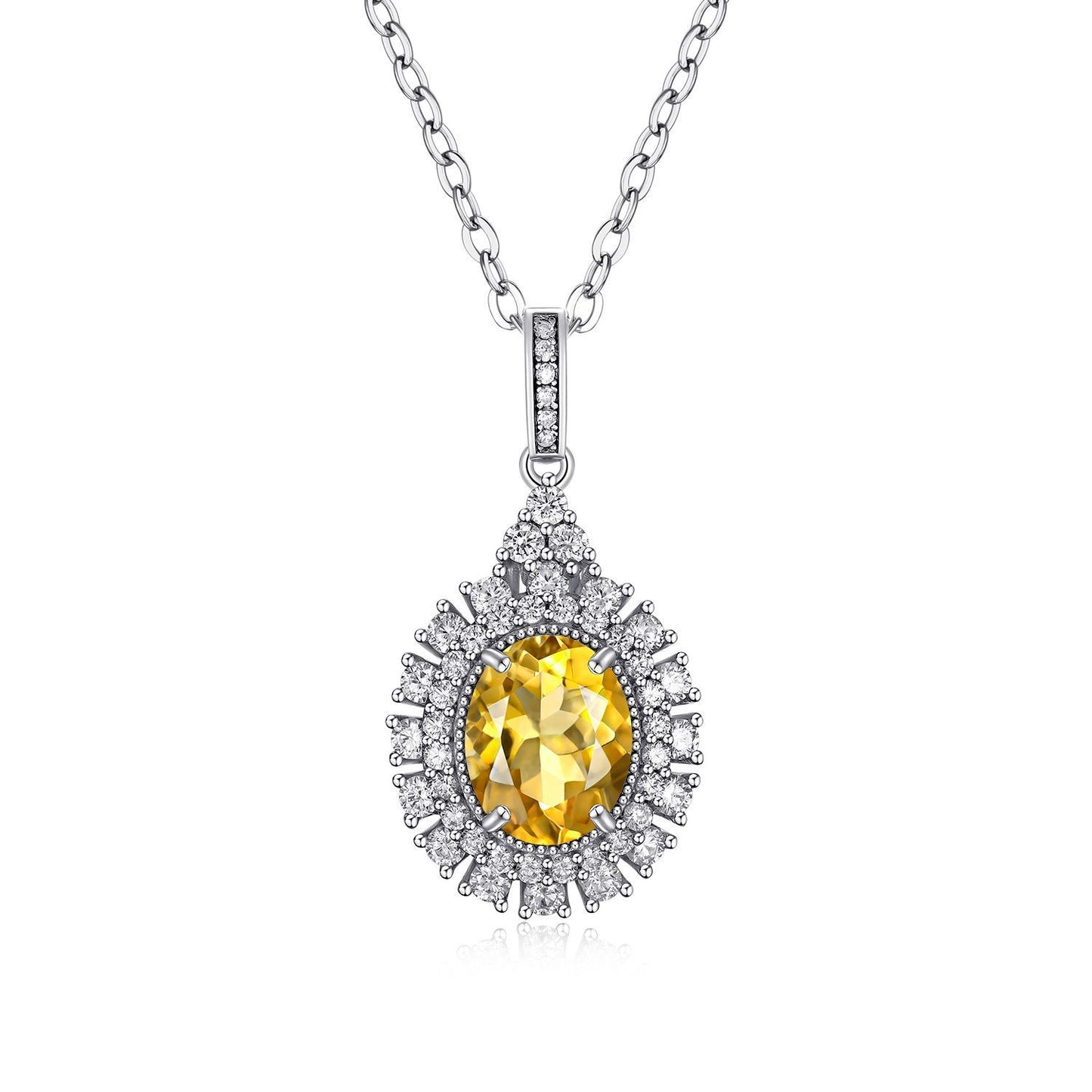 Natural Dan Shaped Topaz Necklace Feminine Versatile S925 Silver Full Set Light Luxury Pendant