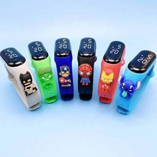 Marvel Anime Figure Digital Watch Spiderman Iron Man Hulk Children Sport Electronic Watch Touchable LED  Waterproof  Watchs Gift