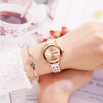 Night Light Waterproof Dual Calendar Women's Alloy Quartz Watch