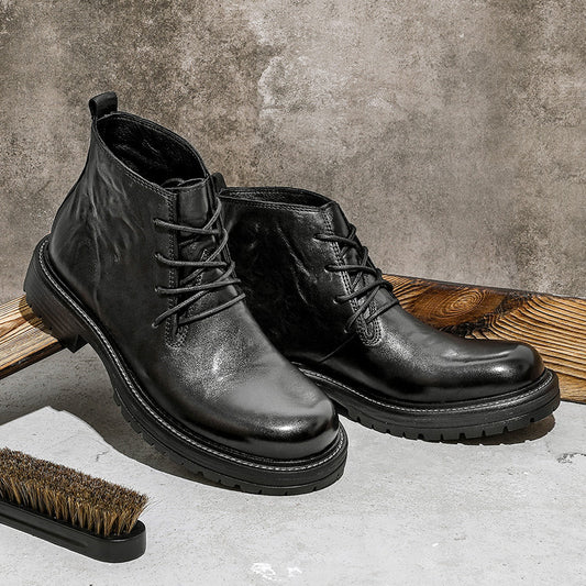 First Layer Cowhide Men's High-top Martin Boots British Formal Wear