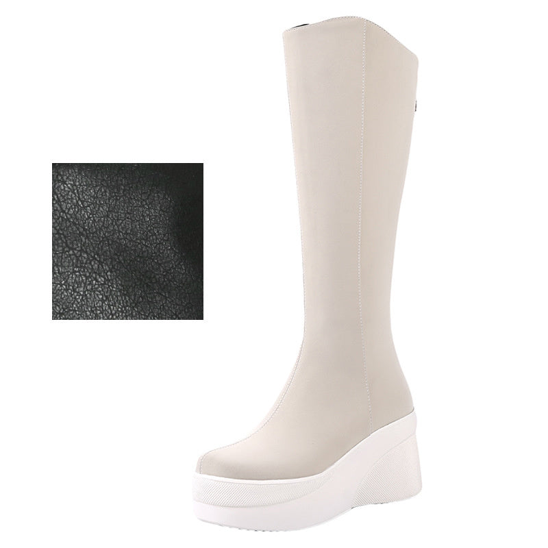 Fashion Women's Cowhide Platform High-heeled Boots