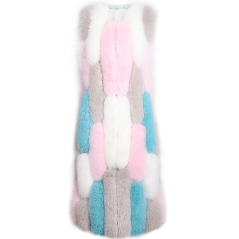 European And American Multicolor Stitching Fur Vest