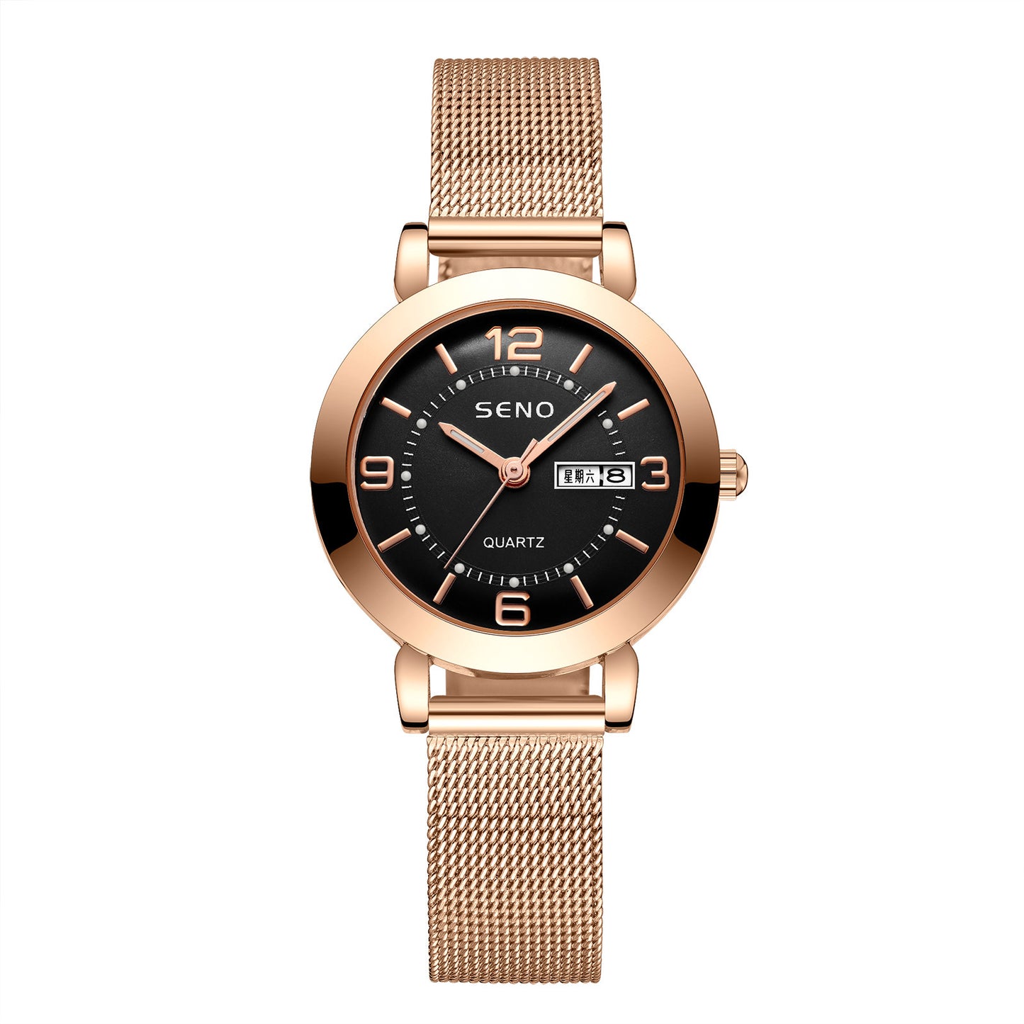 Night Light Waterproof Dual Calendar Women's Alloy Quartz Watch
