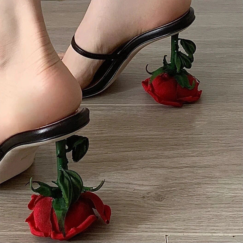 One Word Strap Sandals Women's Niche Stiletto High Heels Slippers
