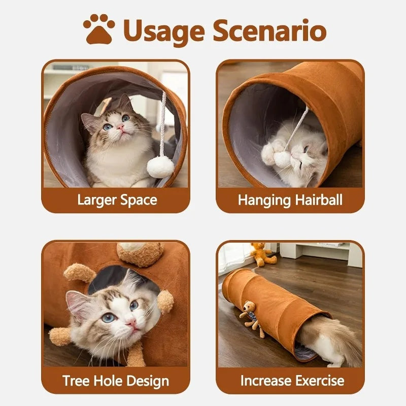 Cat Tunnel For Indoor Cats Collapsible Kitty Tunnel With Plush Ball Easy To Clean Cat Supplies