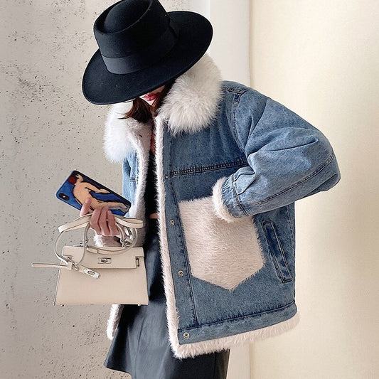 Solid color straight thick plush fleece jacket