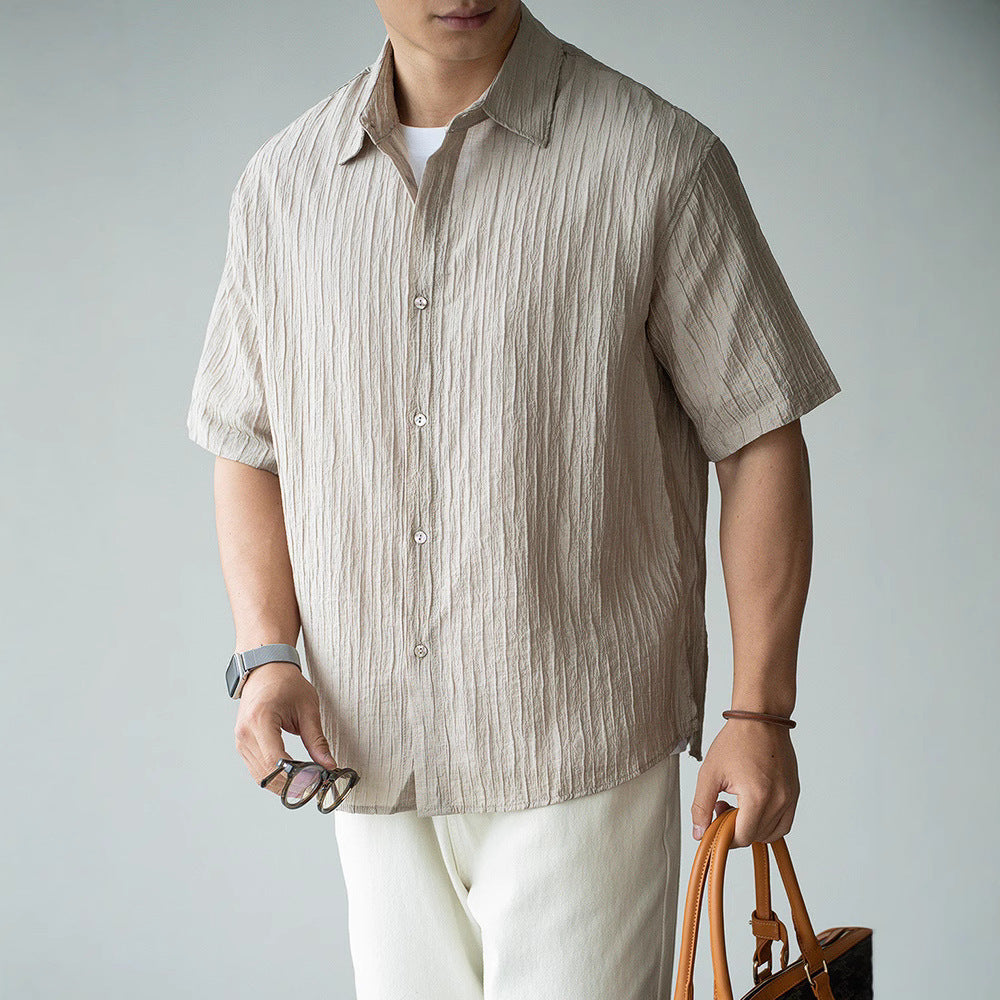 Slightly Wrinkled Light Business Shirt Men's Lapel Short Sleeve Shirt