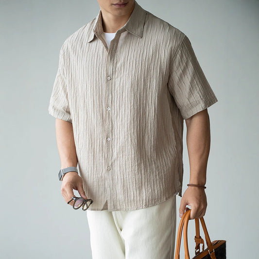 Slightly Wrinkled Light Business Shirt Men's Lapel Short Sleeve Shirt