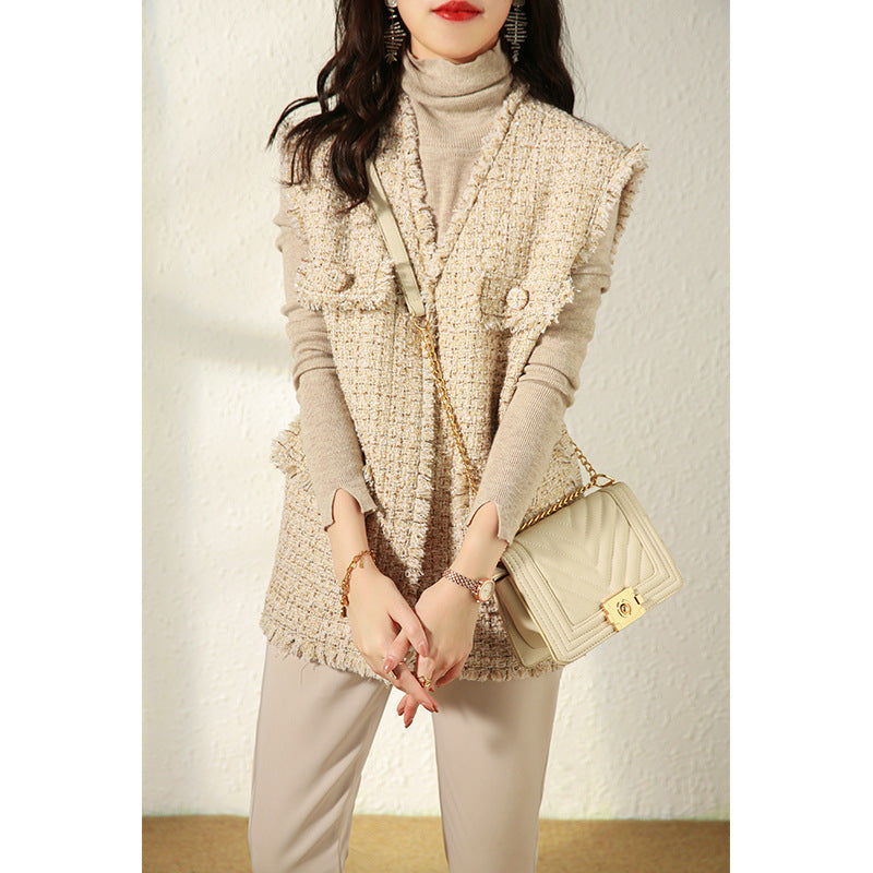 Women's Gold Sequined Tweed And Wool Waistcoat