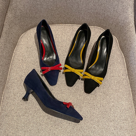 Simple And Elegant Low Top Shoes With Bow Stiletto Heel