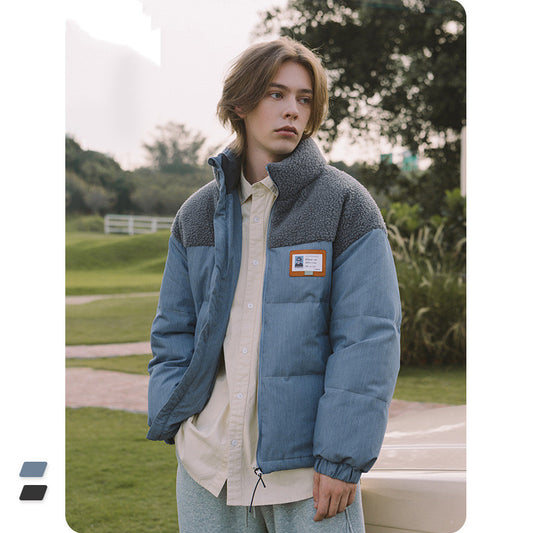White Duck Down And Lamb Down Stitching Denim Thick Down Jacket