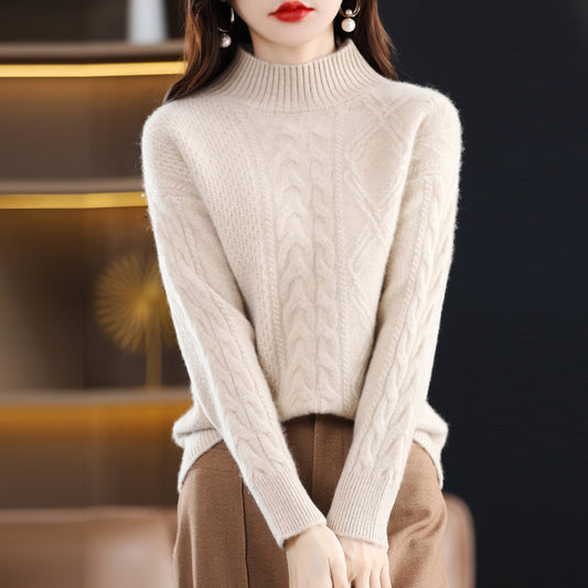 Women's Half Height Loose Pullover Knit Sweater Bottoming Shirt