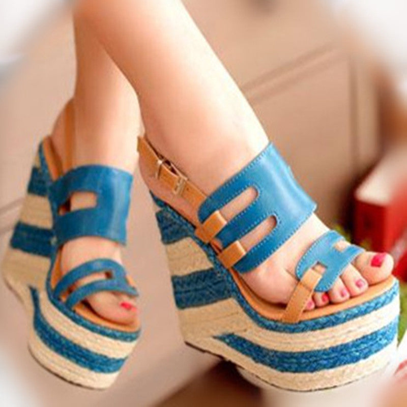 Straw Wedge Anti Slip Platform High Heel Platform Roman  Sandals