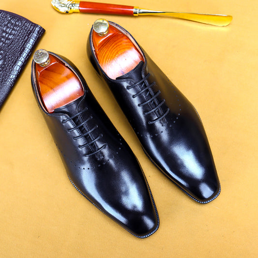 Oxford Retro Gentleman Shoes Lace Up British Whole Leather Leather Casual