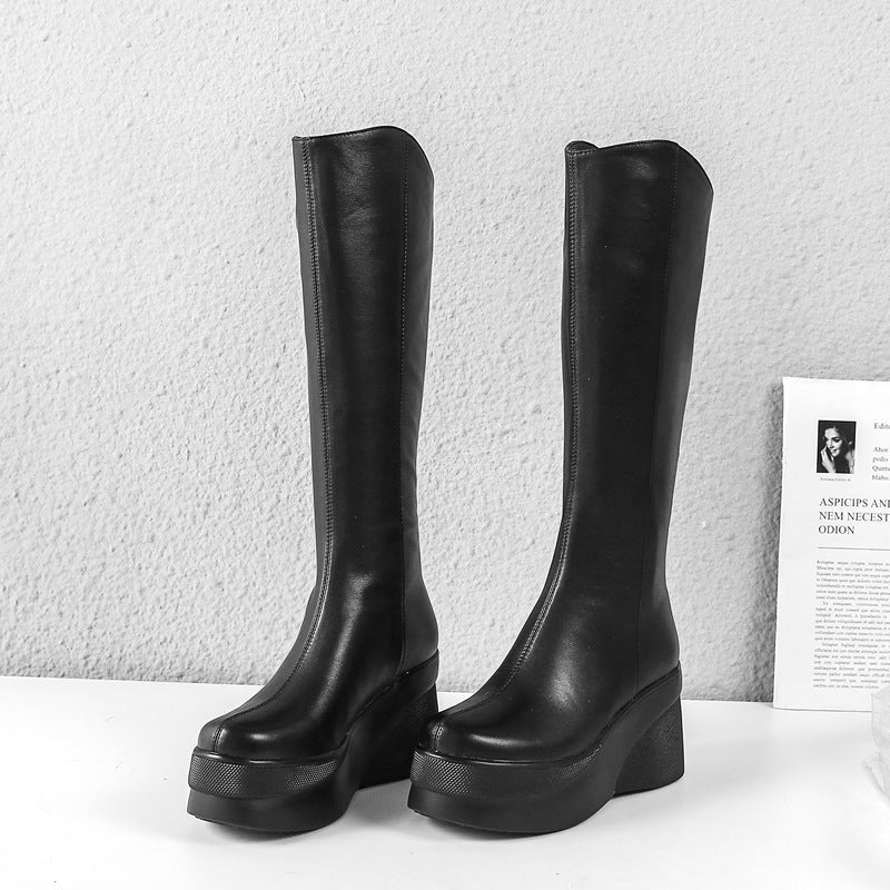 Fashion Women's Cowhide Platform High-heeled Boots