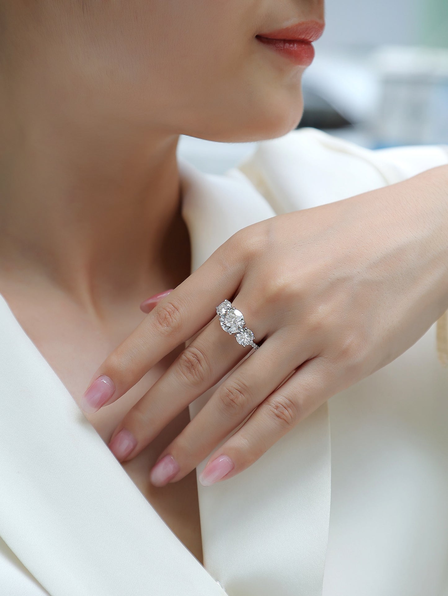 Three Shining Stars - A Wedding Ring Set With 3-carat Top-quality Moissanite S925 Silver And Gold-plated Diamond. The Ring Can Be Inspected With A Diamond Pen