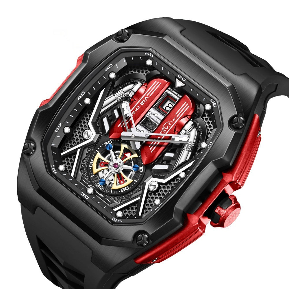 Men's High-grade Tonneau Three-Dimensional Hollow Waterproof Luminous Quartz Watch