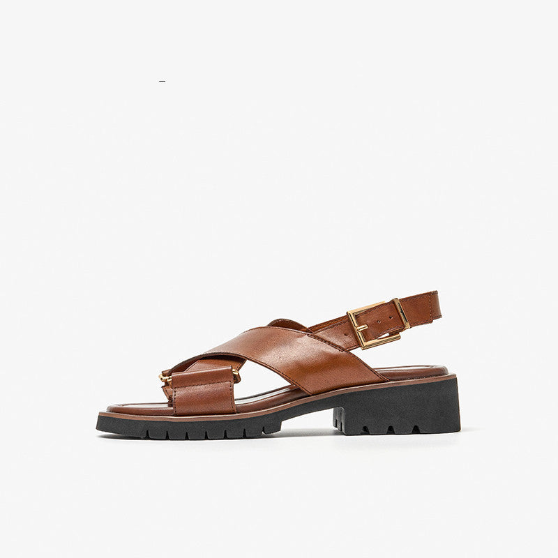 Women's Chunky Heel Retro Cross Strap Sandals