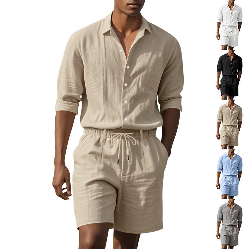 Long Sleeve Shirt Casual Shorts Beach Suit