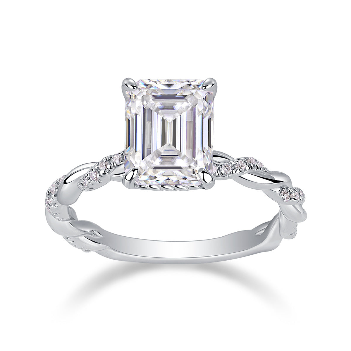 Chasing Light - A Wedding Ring Set With Top-quality Octagonal Moissanite S925 In Silver And Platinum-plated. The Ring Can Be Inspected With A Diamond Pen