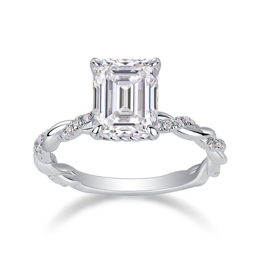 Chasing Light - A Wedding Ring Set With Top-quality Octagonal Moissanite S925 In Silver And Platinum-plated. The Ring Can Be Inspected With A Diamond Pen