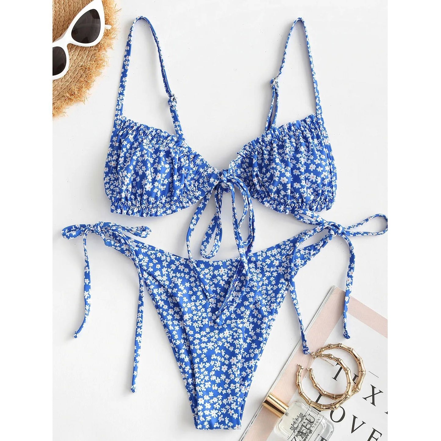 Printed Multi-rope Banded Bikini Women's Swimsuit
