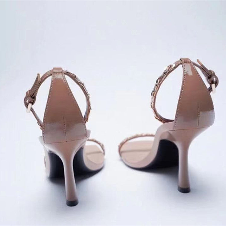 Women's Solid Color High-heeled Sandals With A Buckle