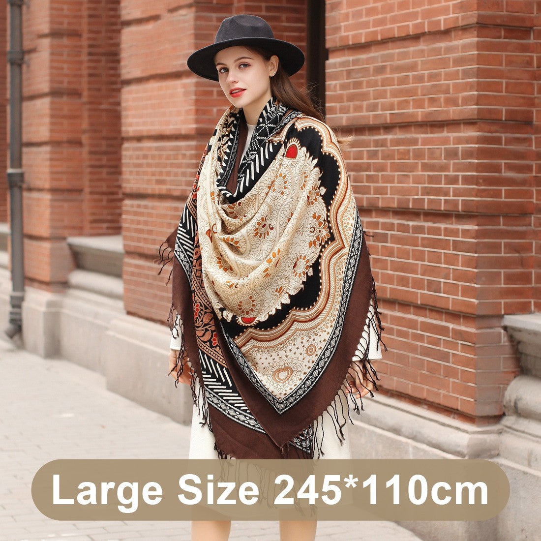 New All-match Oversized Women's Cape And Large Silk Scarf