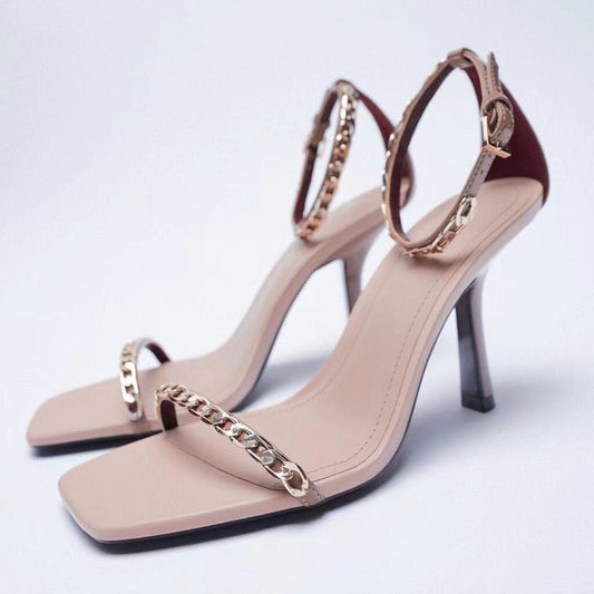 Women's Solid Color High-heeled Sandals With A Buckle