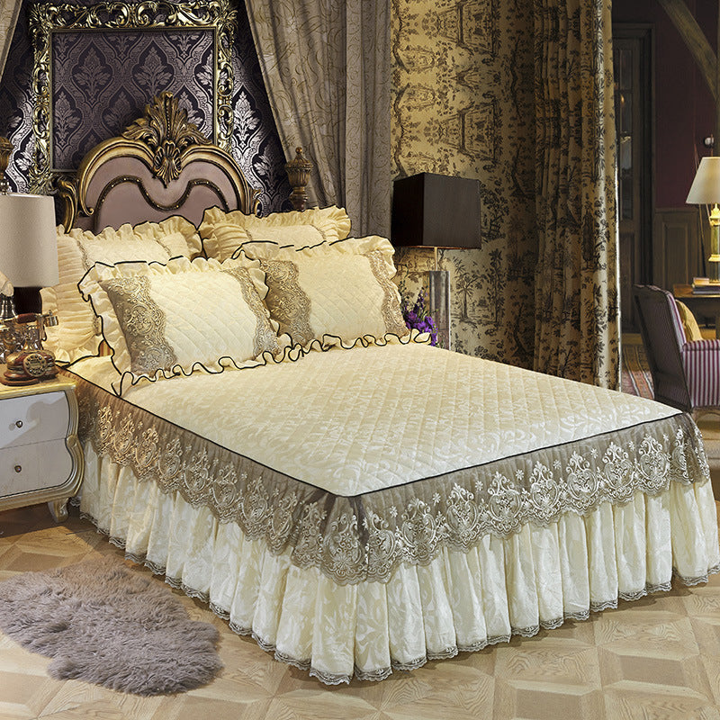 Korean Style Velvet Quilted Bed Skirt Solid Color European Style