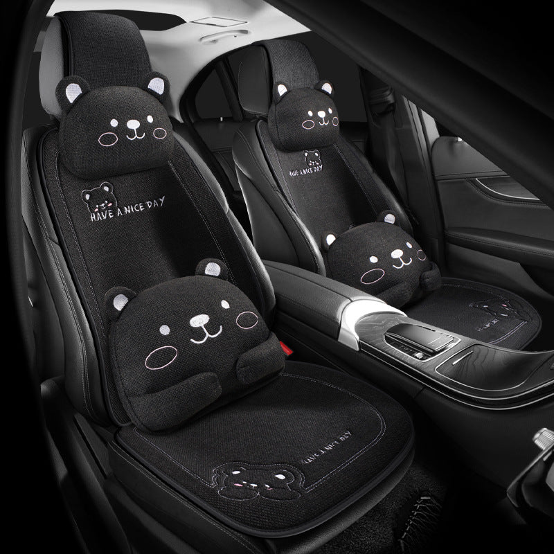Car Cushion Four Seasons Universal Cartoon Single Piece Goddess Internet Celebrity Three-piece Winter Warm Seat Cushion Linen Seat Cushion