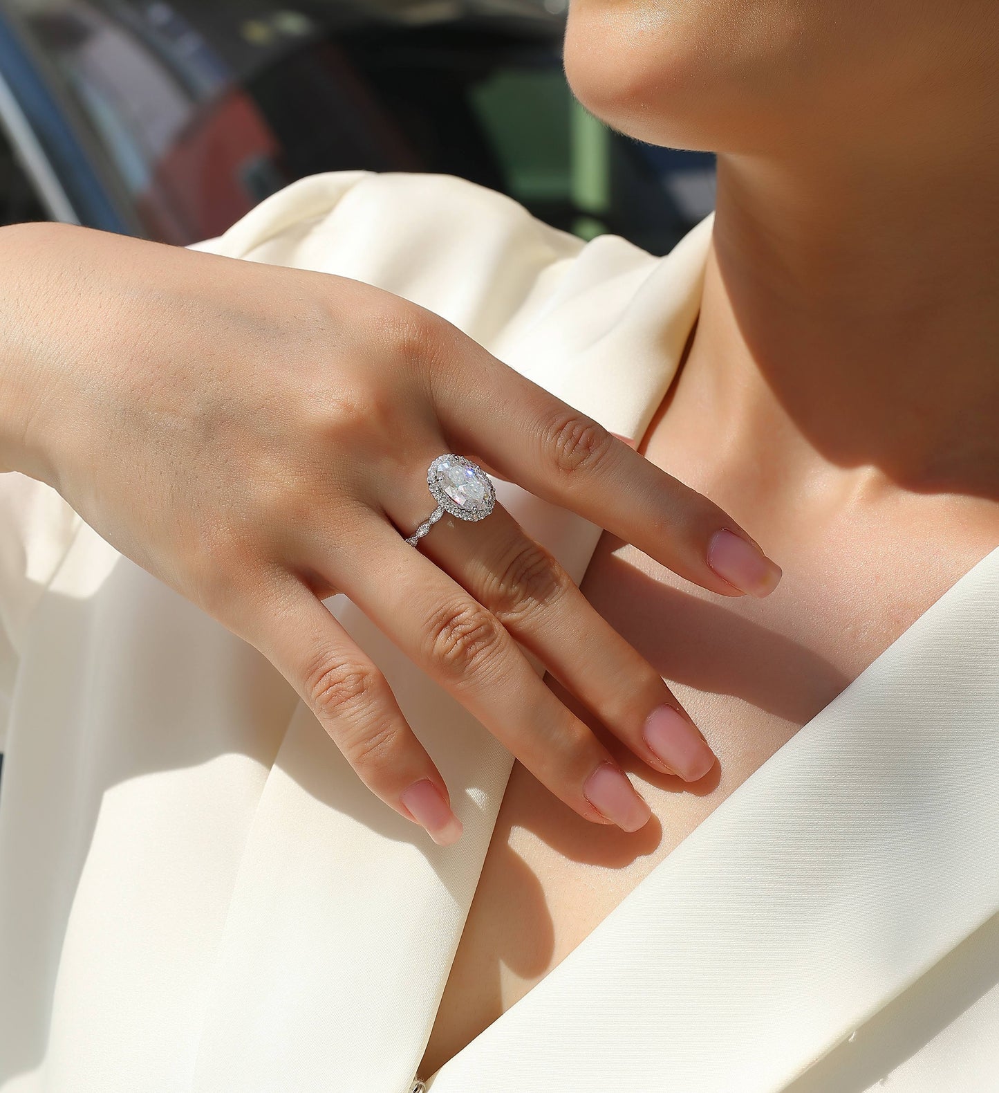 Moonlight Pupil - A Wedding Ring Set With Top-quality Egg-shaped Moissanite S925 Silver And Platinum-plated Diamond. The Ring Can Be Inspected With A Diamond Pen