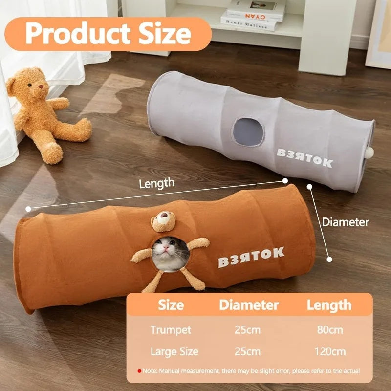 Cat Tunnel For Indoor Cats Collapsible Kitty Tunnel With Plush Ball Easy To Clean Cat Supplies