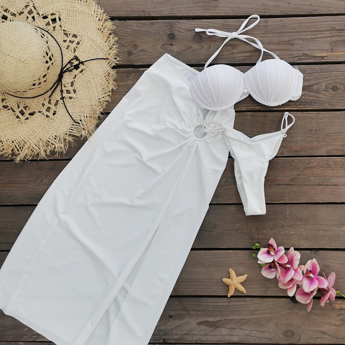 Tube Top Solid Color Split Swimsuit Women's Skirt Three-piece Suit