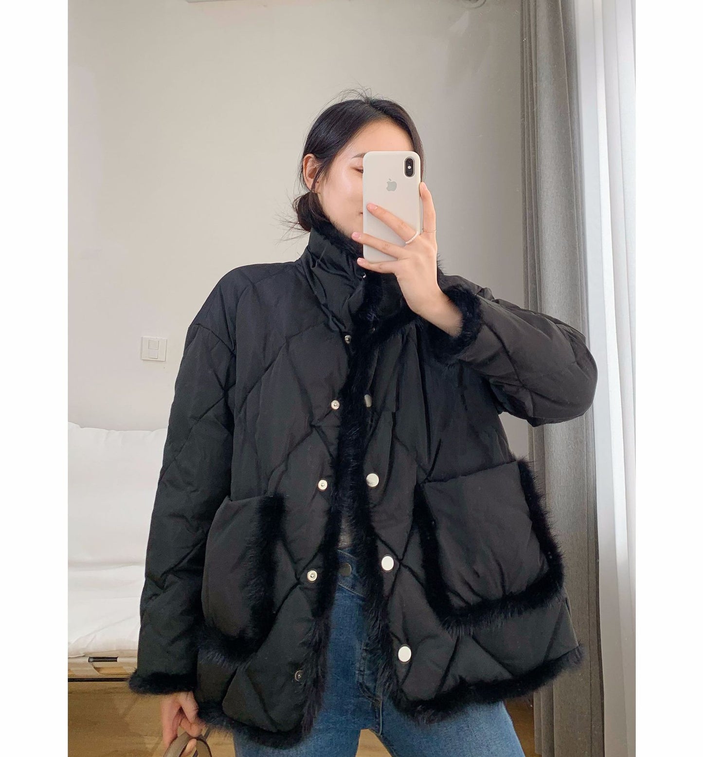 Mink Fur Stitching White Duck Down Short Jacket Women