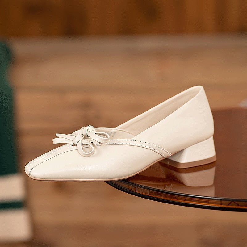 Women's Genuine Leather French Square Toe High Heels