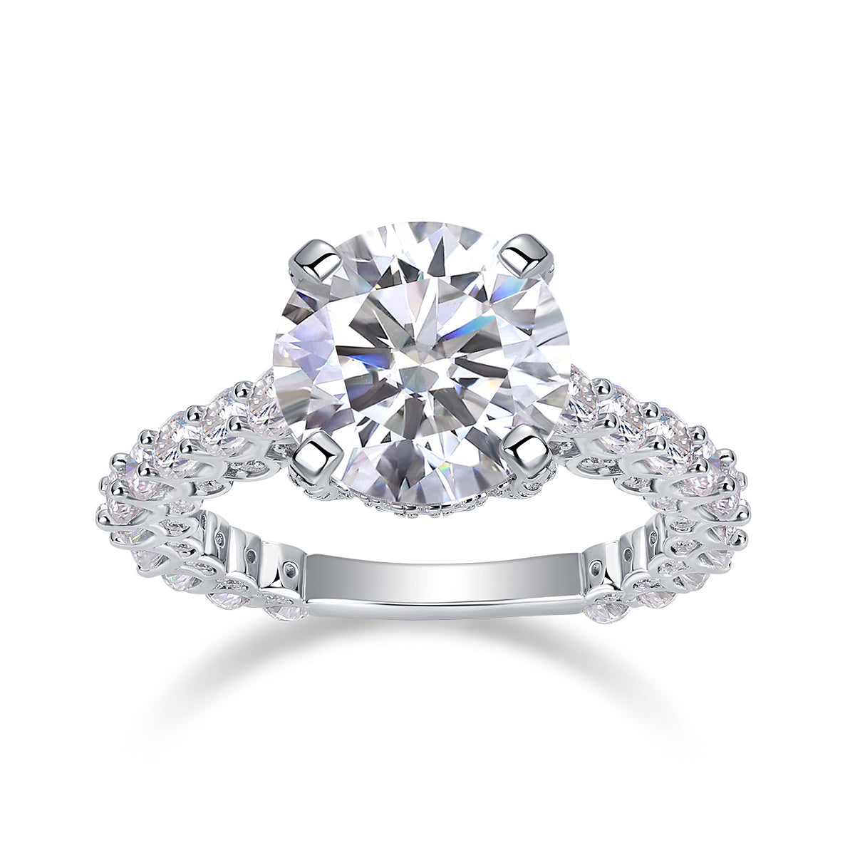 Affectionate And Tender - A 5-carat S925 Silver Diamond Wedding Ring Set With Top-quality Moissanite And Platinum Plating. The Ring Can Be Inspected With A Diamond Pen