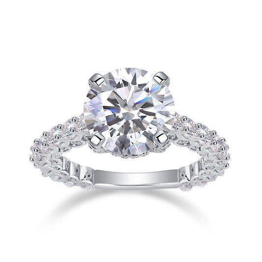 Affectionate And Tender - A 5-carat S925 Silver Diamond Wedding Ring Set With Top-quality Moissanite And Platinum Plating. The Ring Can Be Inspected With A Diamond Pen
