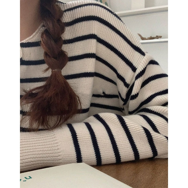 Striped Sea Urchin Knitted Long Sleeve Cardigan Trend