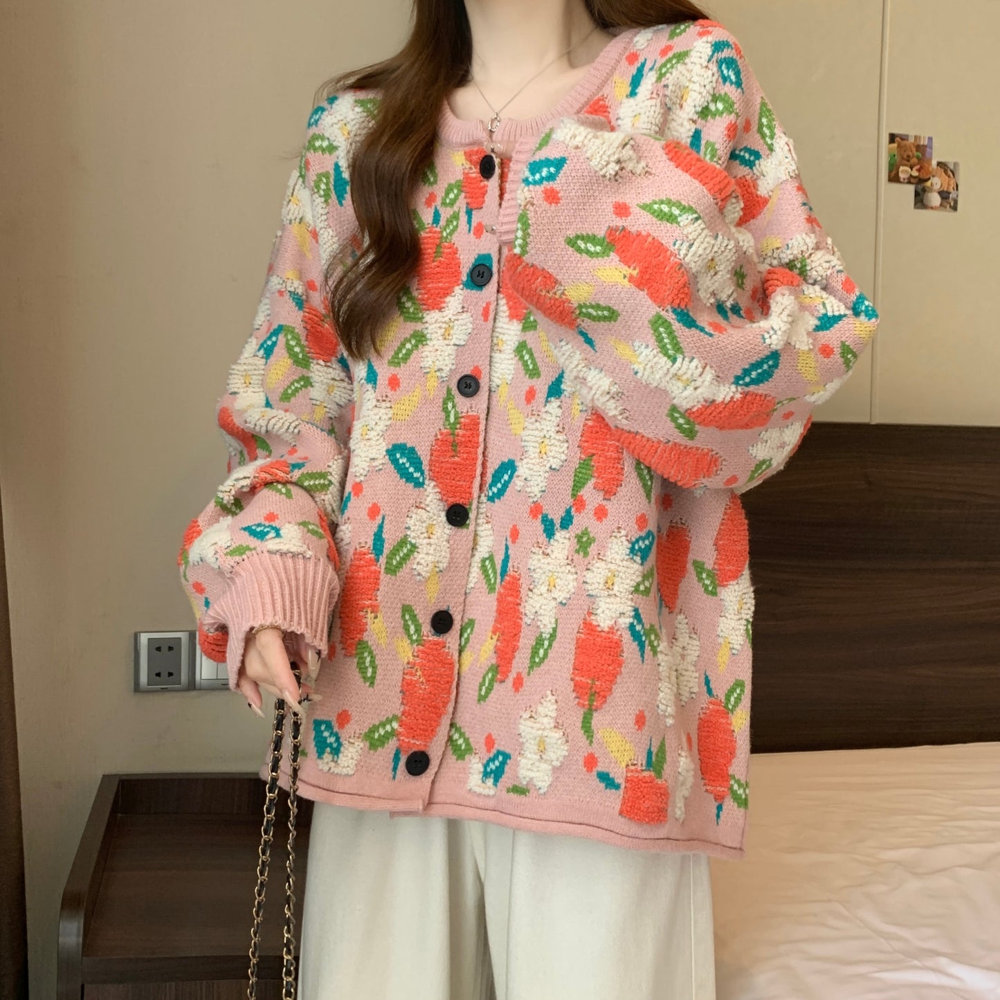 Popular Beautiful Sweater Coat Early Fat Sister Slimming Retro Floral Knitted Cardigan Top