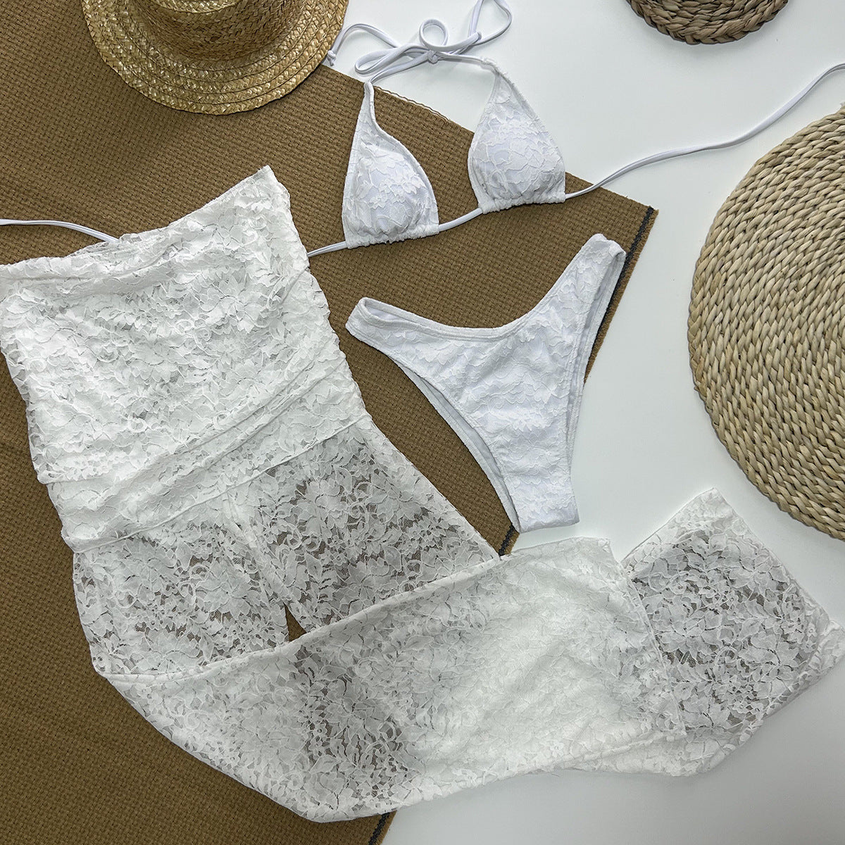 Lace Two-piece Ladies Three-piece Set Bikini Swimsuit