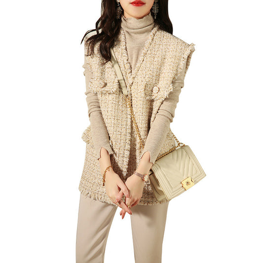 Women's Gold Sequined Tweed And Wool Waistcoat
