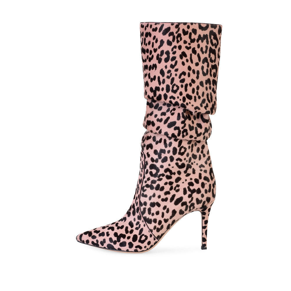 Sexy Leopard Print Women's Winter Stiletto High-heeled Boots