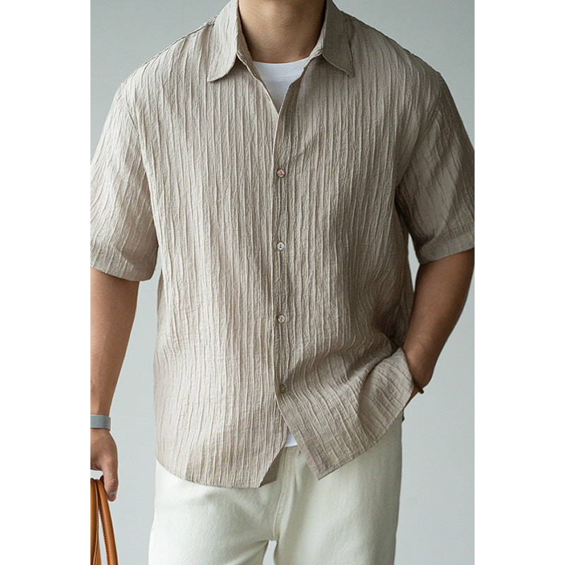 Slightly Wrinkled Light Business Shirt Men's Lapel Short Sleeve Shirt
