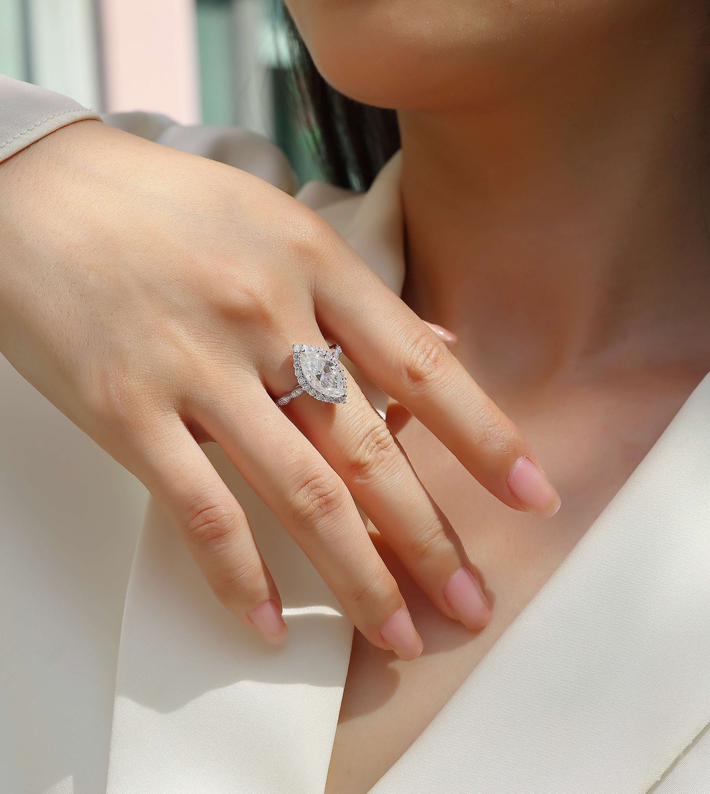 Heartbeat Mirror - A Wedding Ring Set With Top-quality Moissanite S925 In Silver And Platinum-plated. The Ring Can Be Inspected With A Diamond Pen